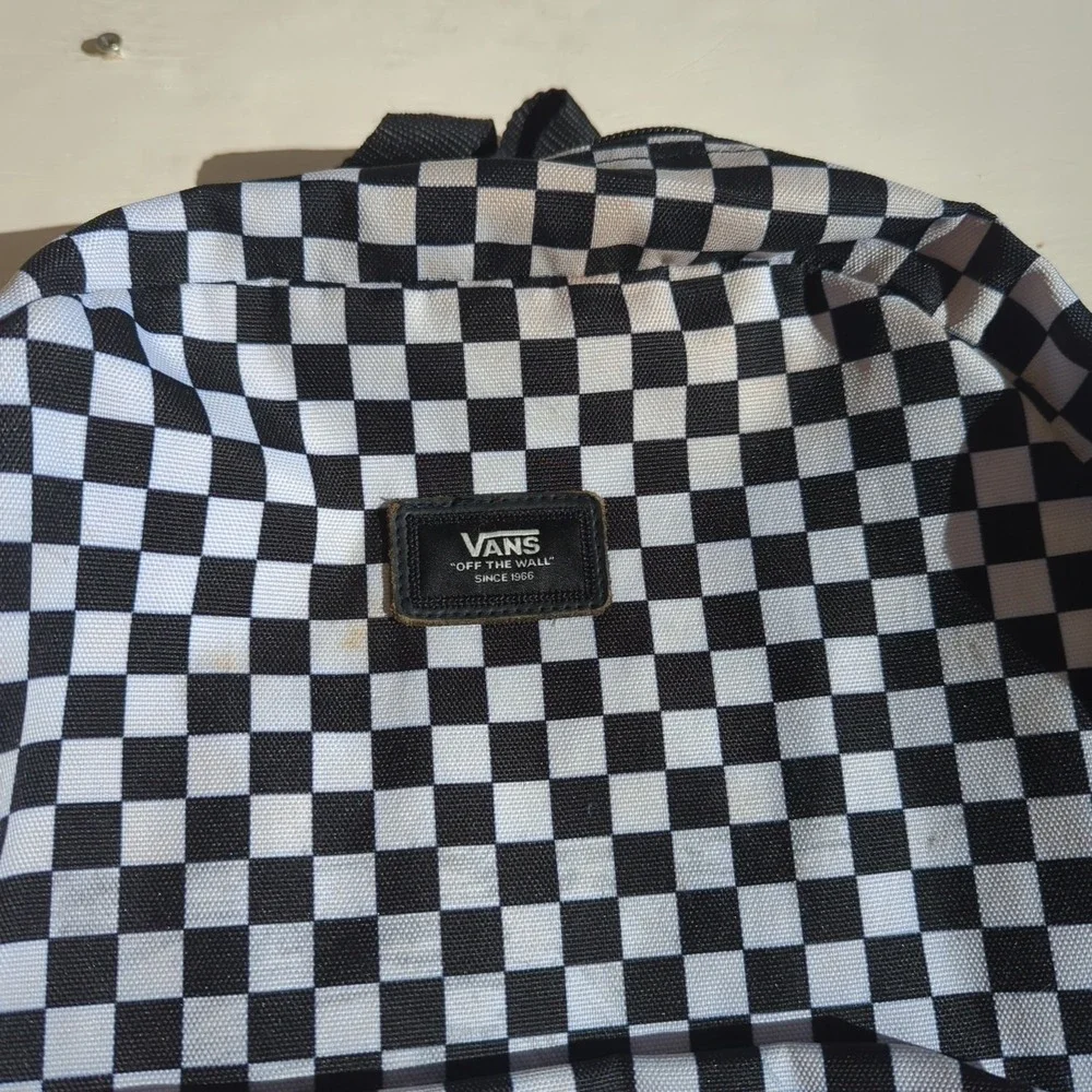 Vans Checkerboard Backpack Black White Classic Design Spacious School Travel Bag